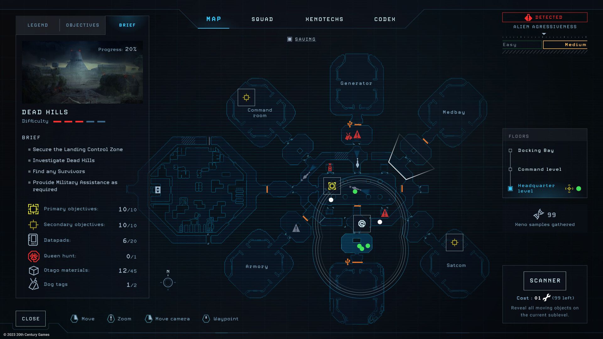 A map of objectives and other items during an Aliens: Dark Descent mission.