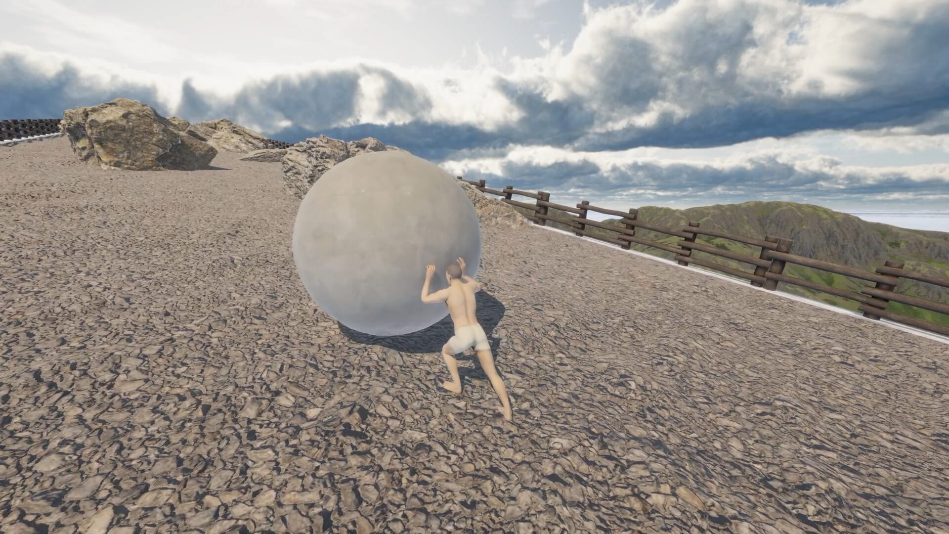 A screen shot from the video game The Game of Sisyphus