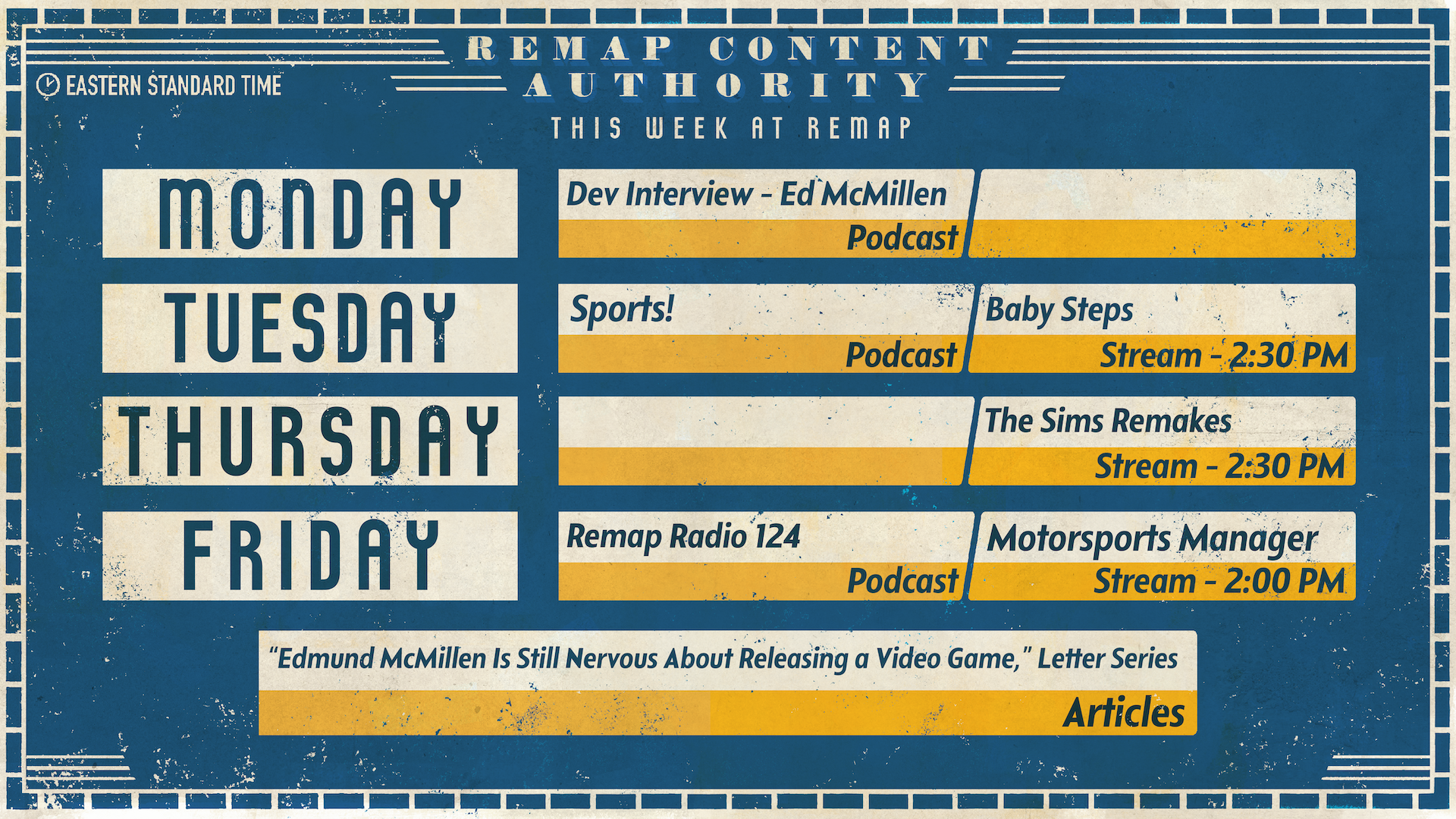 An image of Remap's schedule