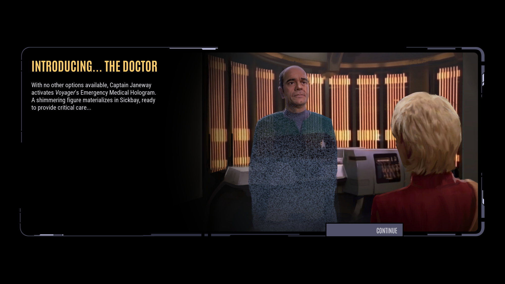 A bald, slightly pissed looking physician-genie stares out of a still frame with the legend: Introducing the doctor.